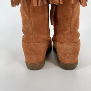 Skechers SKCH+3 Rust Suede Leather Fringe Moccasin‎ Wedge Boots Women's Size 9 thumbnail 4