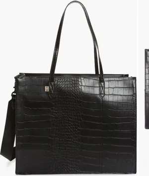 NWT‎ Beis Black Croc-Embossed Tote Bag thumbnail 1