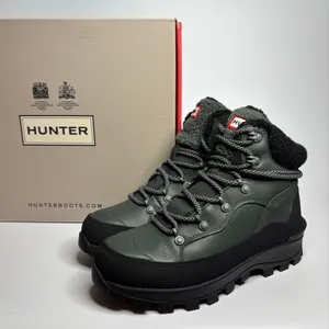 Hunter Explorer Mid Lace Leather Trekking Boots in Olive/Black thumbnail 1