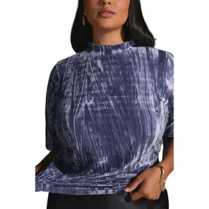 ANTHROPOLOGIE Pilcro Crushed Velveteen Short Sleeve Mock Neck Top thumbnail 3