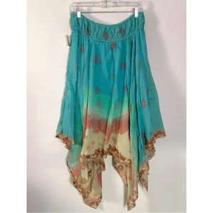 Free People Bohemian 70s FP One Kaia Asymmetrical Midi Skirt Ocean Surf XL NWT thumbnail 6