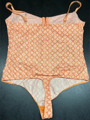 Free People Intimately Fp Size L Floral Mesh Neon Peach Corset Bodysuit thumbnail 6