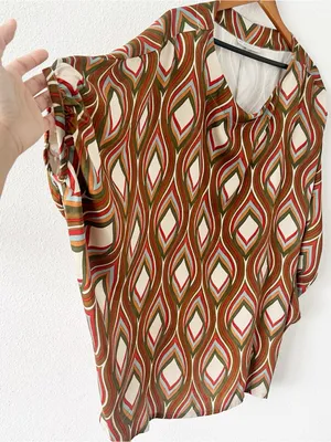 Bryn Walker Mod Geo Print Oversized Dolman Sleeve Bohemian Art Tunic Top thumbnail 5