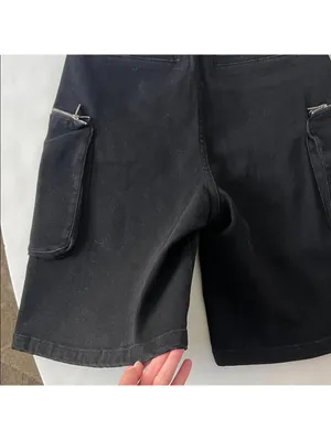 Black Y2K Skater Grunge Goth Edgy Long Cotton Denim Bermuda Shorts Zip Cargo S thumbnail 6