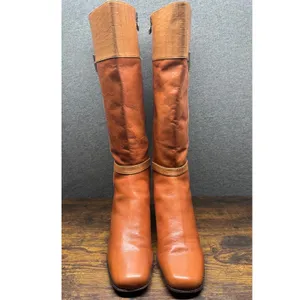 Brighton Gwen Boots Women 7.5 M Brown Leather Tall Knee High Croc Italy thumbnail 2