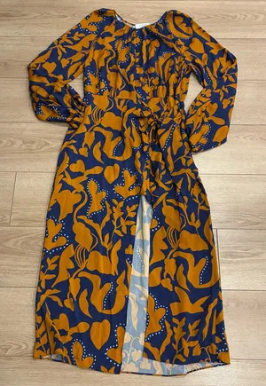 La Ligne Imogen Dress Silk Faux Wrap Floral Keyhole Maxi Dress Size L *FLAW thumbnail 1
