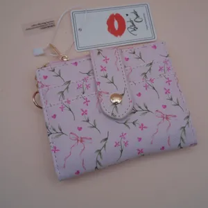Blush Crush‎ Pink Floral Bow Vegan Leather Wallet NEW thumbnail 2