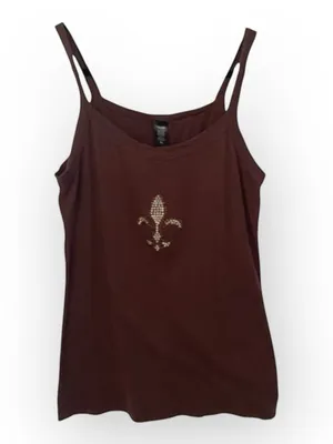 new Troo ❤︎︎ Crystal Embellished Fleur De Lis Thin Strap Tank Top ❤︎︎ Cocoa XL thumbnail 4