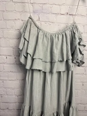 Lost in Lunar medium ruffled tiered blue grey coastal chic mini dress retro Med thumbnail 5