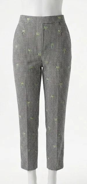 Peter Martin Vintage Silk Trousers Gingham Palm Tree Embroidered Size 8 thumbnail 1
