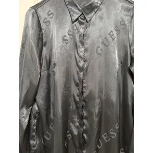 Vintage Guess Los Angeles Black Satin Logo Jacquard Button Down Shirt Large thumbnail 7