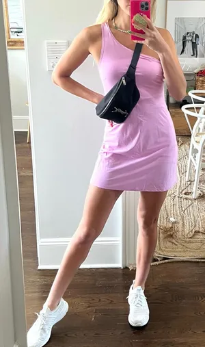 Abercrombie & Fitch Lilac one shoulder dress with shorts underneath thumbnail 1