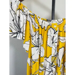 Margaux Riviera Yellow Floral Off Shoulder Button Front Mini Dress Large thumbnail 4