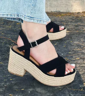 Black Espadrille Chunky Heel Wedge thumbnail 1