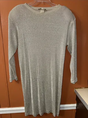 Vintage 80s 90s Alexis Fashions Silver Metallic Lurex Knit Dress Made in USA thumbnail 1