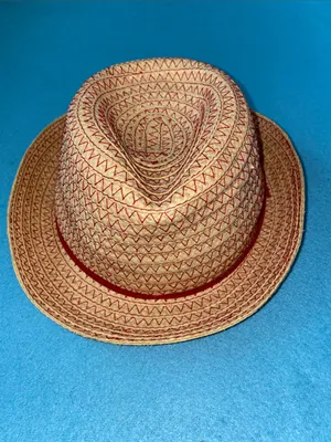 ANN TAYLOR paper straw trilby fedora pinched front red stitching size OSFA thumbnail 3