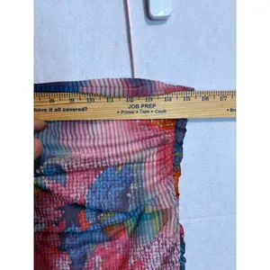 Anthropologie The Soleil Slim Strapless Ruched Mesh Midi‎ Dress Pink Abstract thumbnail 9