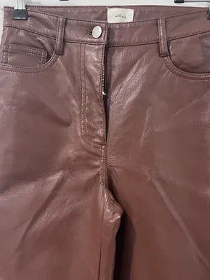 Aritzia Wilfred Melina Brown Vegan Leather Pants Sz 0 Y2K Straight Leg thumbnail 3