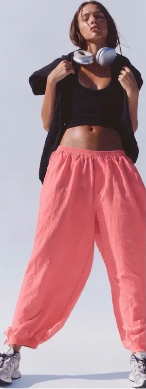 NWT! FP Movement by Free People Coral Wide-Leg Elastic-Waist Track Balloon Pants thumbnail 1