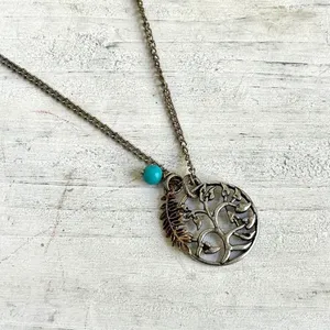 Silver tone tree charm pendant necklace thumbnail 2