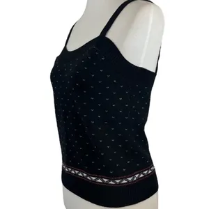 Anthropologie Black Knit Spaghetti Strap Camisole with Accent Border thumbnail 2