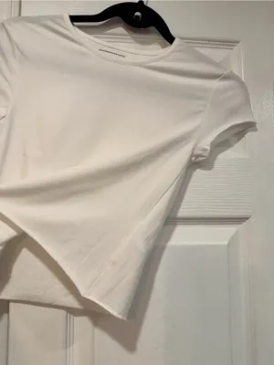 NWOT Anthropologie Size XS White Stretch Short Sleeve Raw Hem Stretch Crop Top thumbnail 5