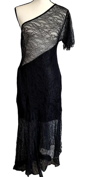 NWT ASOS One Shoulder Lace Evening‎ Midi Dress in Black thumbnail 1