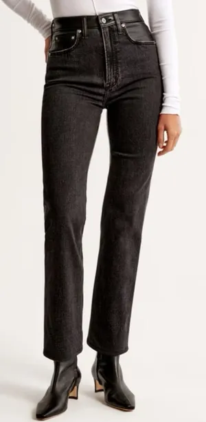 Abercrombie & Fitch Mixed Fabric Ultra High Rise Ankle Straight Jean thumbnail 1