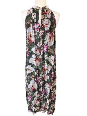 Bellambra Made in Italy Silk Blend Sage Green Floral Halter Maxi Dress thumbnail 13