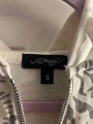 Ed Hardy Women's White Zip-Up Hoodie with Tiger and Dragon Graphic thumbnail 4