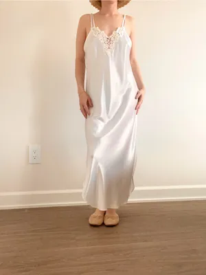 Vintage Cream Lace-Trim Satin Maxi Slip Dress thumbnail 5