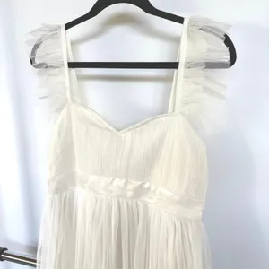 Anaya Maternity Maxi Dress Cream Babydoll Tulle Gauzy Summer Ethereal Size 4 thumbnail 2