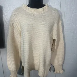 Madewell – Ruffle Neck Pullover Sweater (Heather Stone) Size Large NWOT thumbnail 3