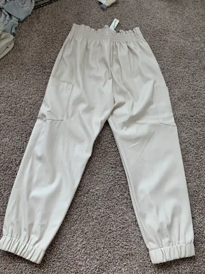 Mustard Seed NWT boutique Off White faux leather joggers thumbnail 7