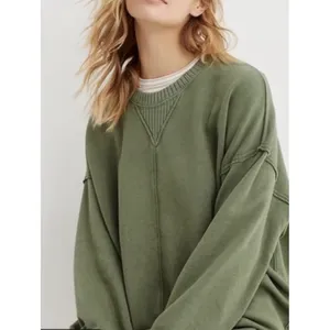 Aerie Down to Earth Crewneck Sweatshirt Olive Green Oversized Boho Lounge Small thumbnail 3