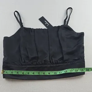 Lulus -385 NWT Luxe'd Out Black Satin‎ Cropped Tank Top Women's Size Large thumbnail 5