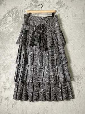 Vintage Boho Paisley Tiered Maxi Skirt Ruffle Rosette Detail Romantic Festival thumbnail 1