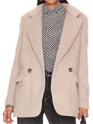 Free People Mari Solid Textured Double Breasted Blazer – Size L thumbnail 1