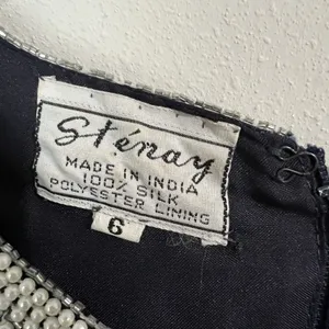 Vtg 80's Stenay Silk Dress Women's 6 Beaded Evening Cocktail‎ Party Sheath Black thumbnail 7