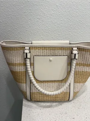 kate spade new york Cruise Women's Medium Striped Straw Tote Bag - Parchment EUC thumbnail 4