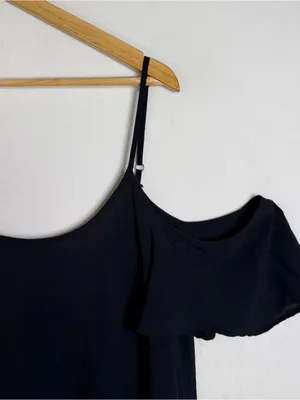 Abercrombie & Fitch Women’s L Black Eyelet Cold Shoulder Blouse Y2K Boho Cottage thumbnail 4