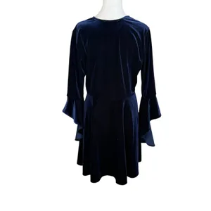Lulus Wrapped in Luxe Navy Blue Velvet Bell Sleeve Skater Dress XL Dark Romantic thumbnail 5