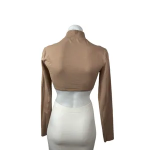 Isalis Womens Brown Tan Cutout Ruched Tie Keyhole Knot Mock Neck Crop Top Size M thumbnail 4