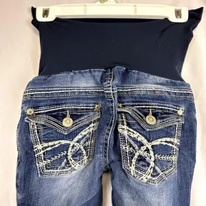 SKU 2129 WallFlower Maternity Blue Denim Bootcut Jeans Size Medium embellished thumbnail 3