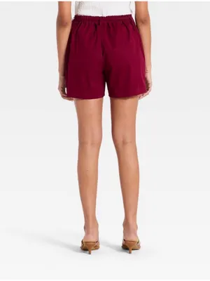 NWT Women's Mid-Rise Front-Tie Chino Shorts 5" - A New Day™ Maroon S thumbnail 2