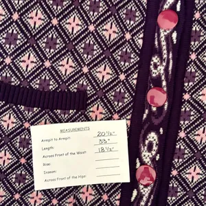 COSY WOOL‎ by Elson Purple Geometric Cardigan Sweater Belted Tie Waist Size 38 thumbnail 12