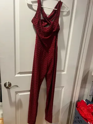 Women’s Backless Red Textured Dress with Cross-Back Detail thumbnail 2