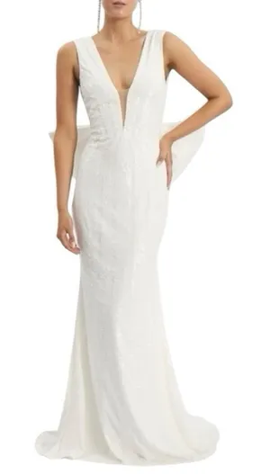 Rebecca Vallance Davina Bow Wedding Gown Ivory Mermaid Sequin Dress Sz 6 NWT thumbnail 1