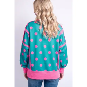 Polka Dot Contrast Patchwork Round Neck Baggy Sweatshirt thumbnail 2