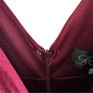 La Femme Plunge‎ Neck A-Line Gown 2 Burgundy 28547 Jersey thumbnail 6